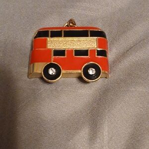 Red and Gold Double-Decker Bus Pendant